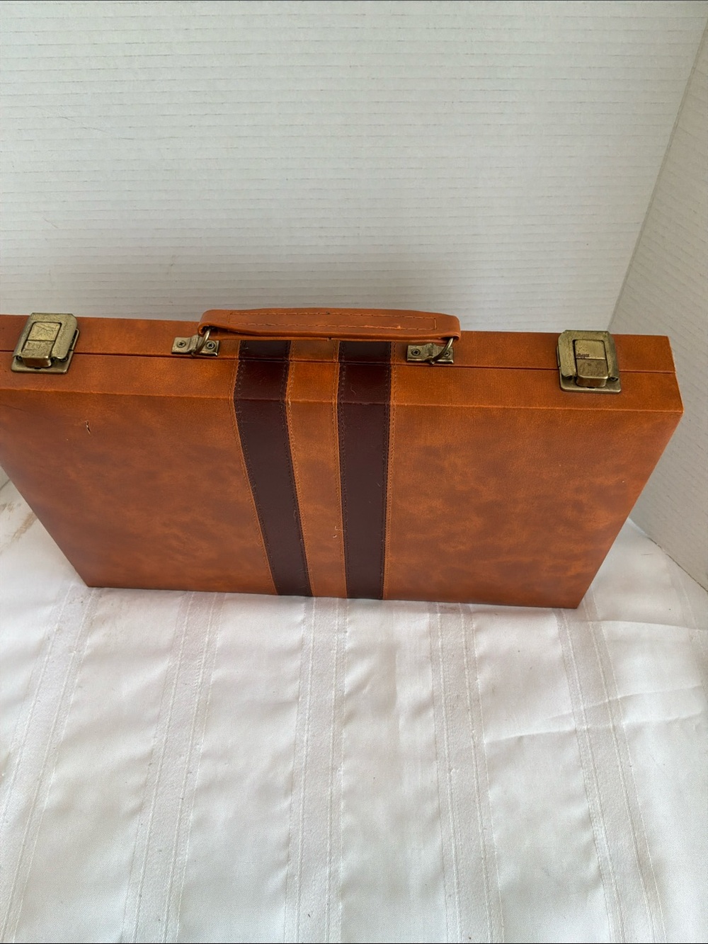Leather Backgammon Set - Brown and Cream vintage made in Taiwan - Picture 4 of 6